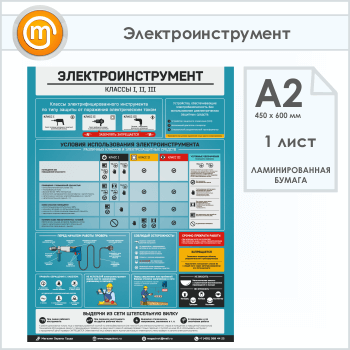 Плакат «Электроинструмент - электробезопасность» (М-66, 1 лист, А2)